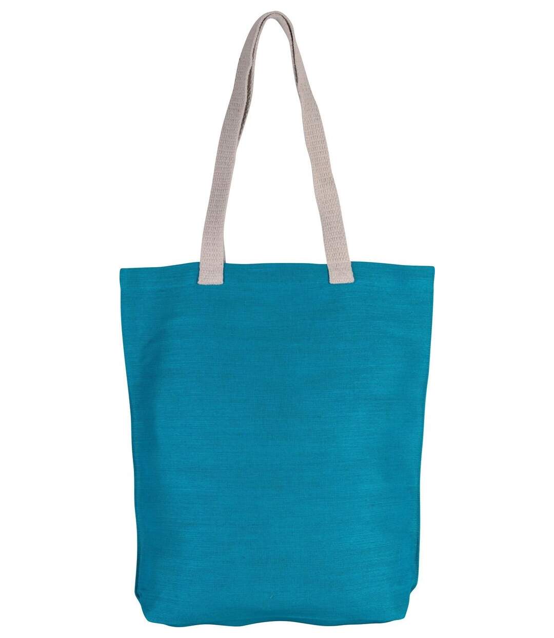 sac shopping en toile de jute - KI0229 - bleu turquoise-1