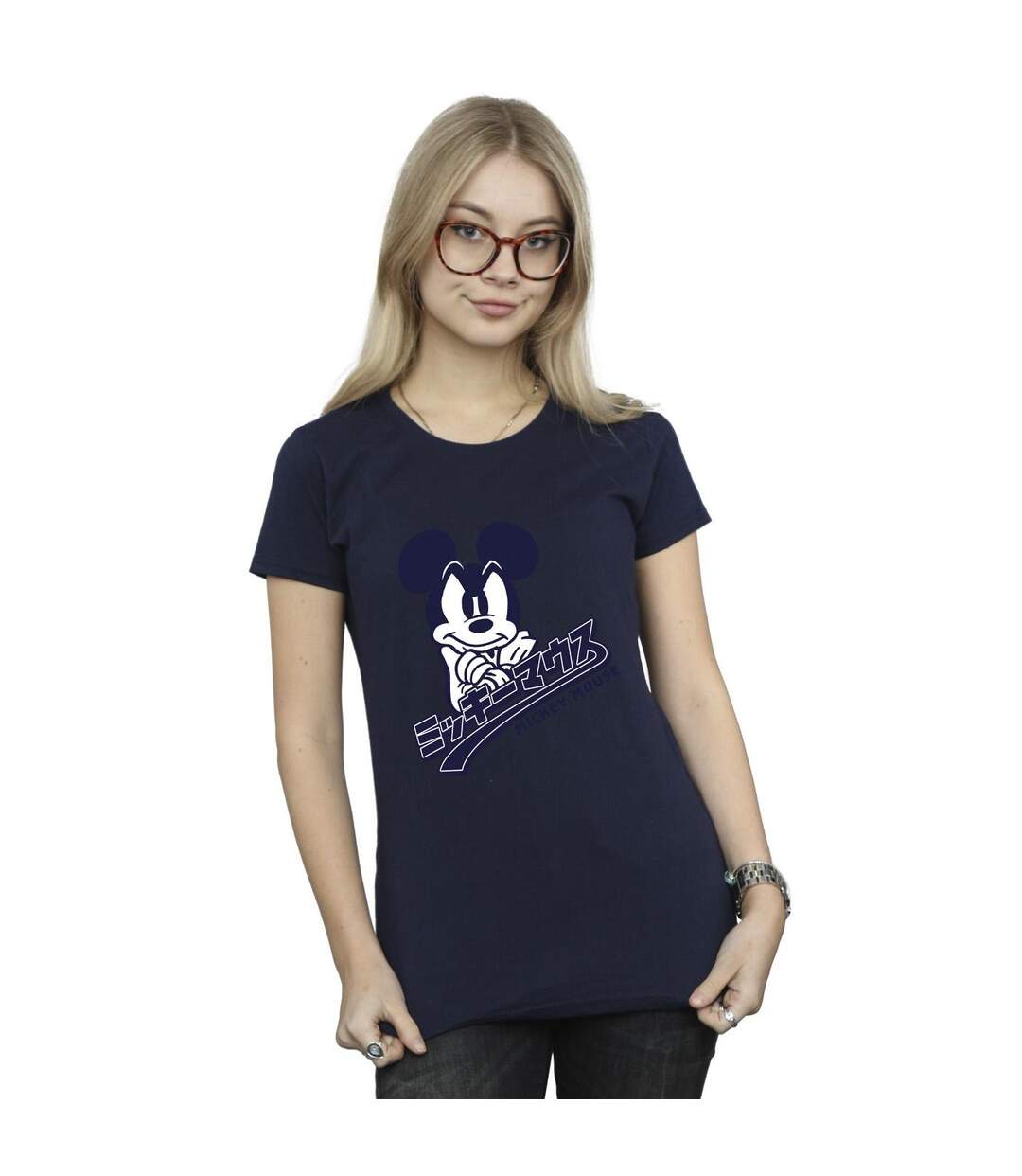 Disney T-shirt en coton japonais Mickey Mouse Femme/Femme (Bleu marine) - UTBI33233-2
