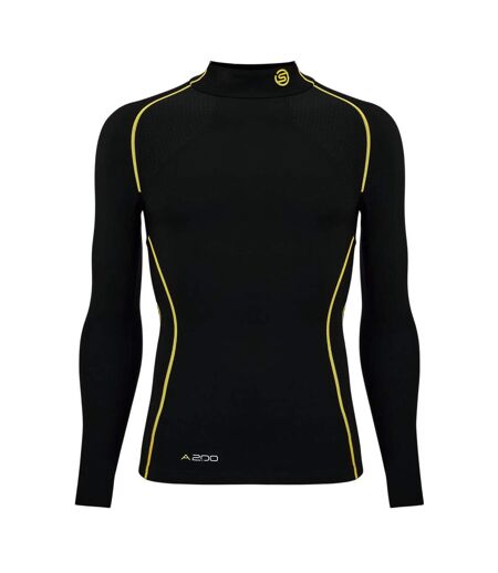 Mens A200 Contrast Line Fitted Long-sleeved Compression Shirt Black Skins