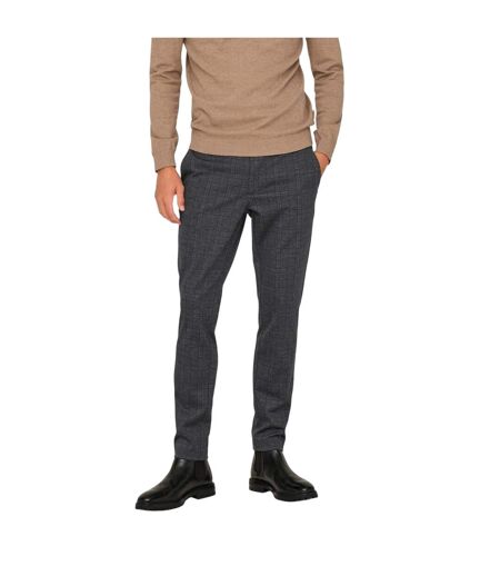 Mens Plaid Slim Chinos Grey Only