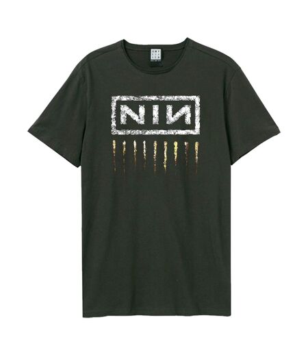 Unisex adult downward spiral nine inch nails logo t-shirt charcoal Amplified