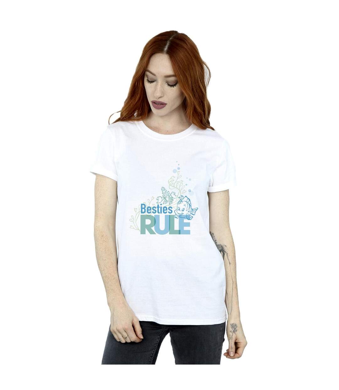 Disney Femme/Ladies The Little Mermaid Besties Cotton Boyfriend T-Shirt (Blanc) - UTBI31107-2
