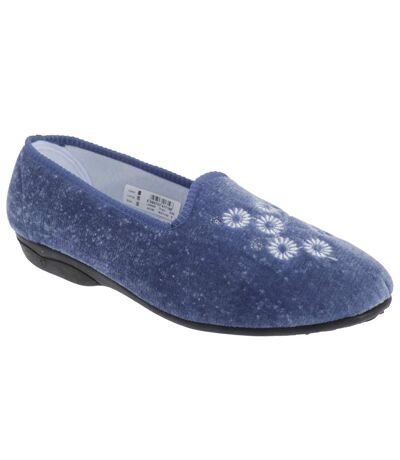 Zedzzz Womens/Ladies Cathy Floral Embroidered Velour Slippers (Blueberry) - UTDF494