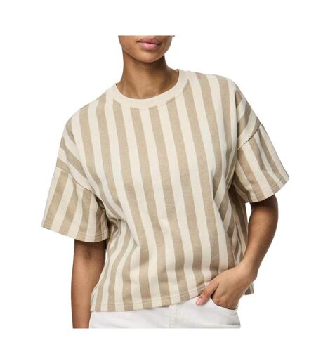 T-shirt beige à rayures femme pieces chilli summer