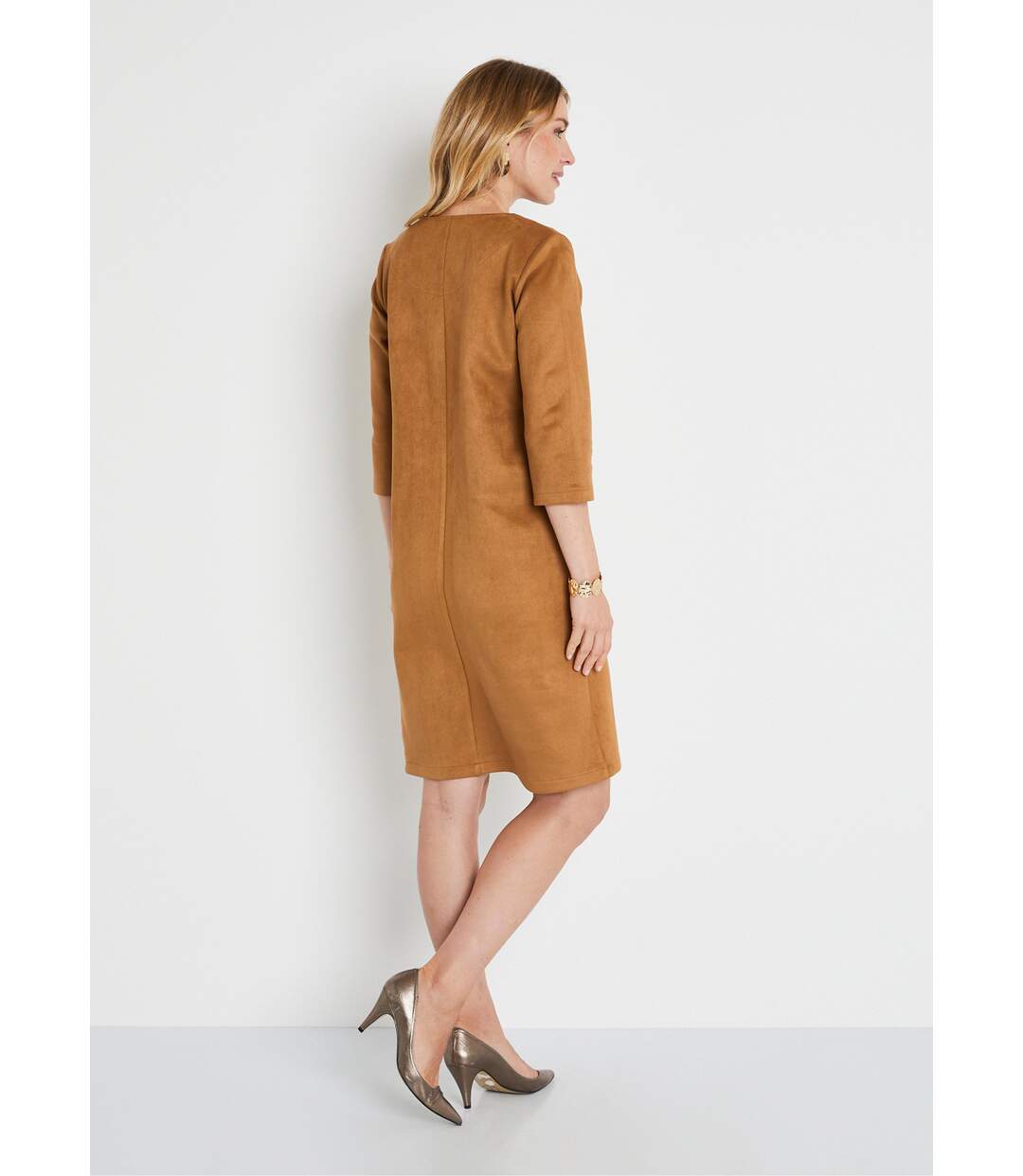 Robe ample courte en tissu suédé uni-2