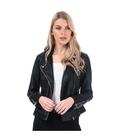 Womens/ladies Gemma Faux Leather Biker Jacket Black Only