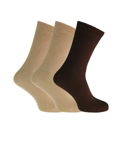 Womens/Ladies Extra Wide Comfort Fit Diabetic Socks (3 Pairs) (Beige/Brown) - UTW472