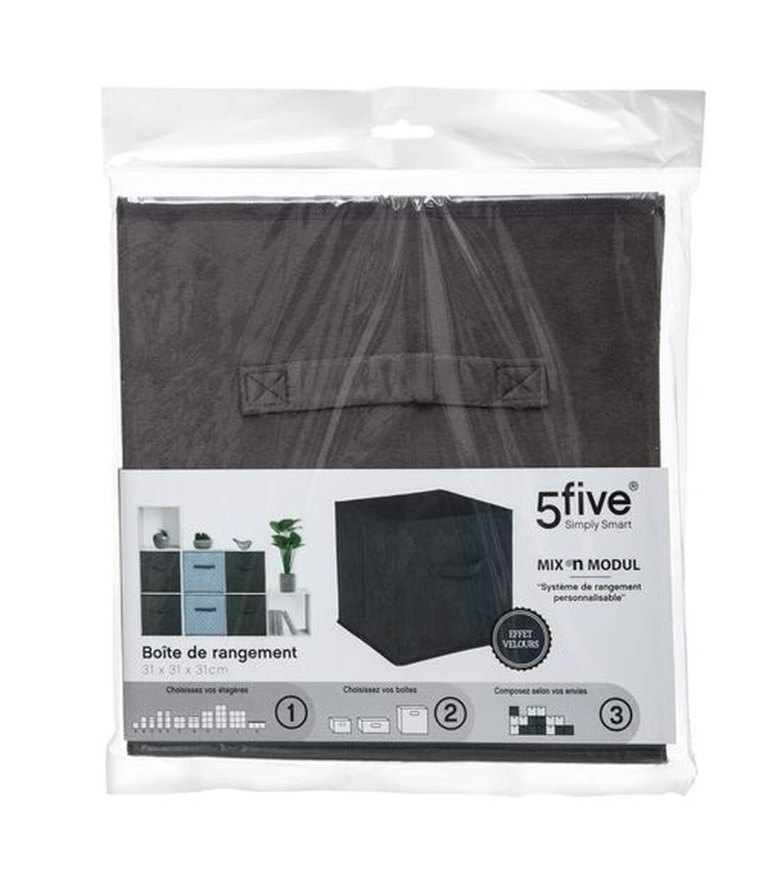 Lot de 12 cubes de rangement en tissu l.31 x h. 15 cm - Gris foncé chiné-4