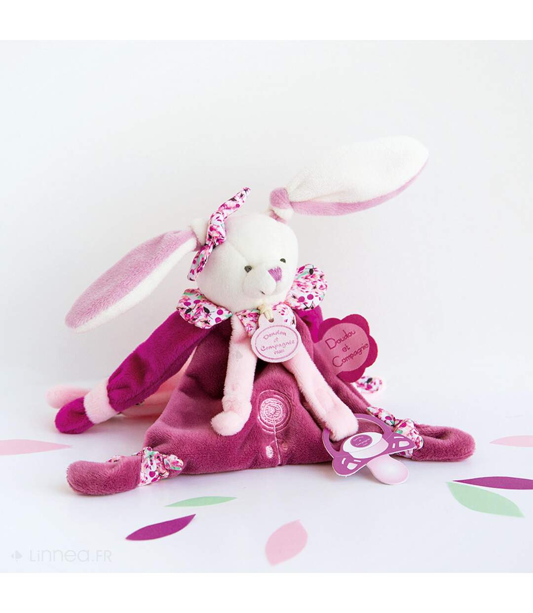Doudou attache-sucette lapin 17 cm collection LAPIN CERISE rose-1