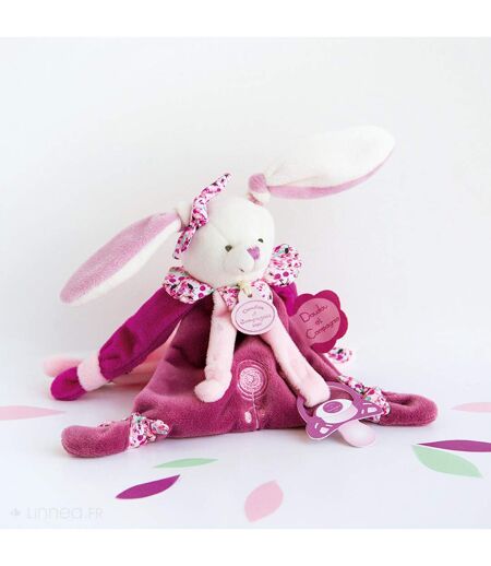 Doudou attache-sucette lapin 17 cm collection LAPIN CERISE rose