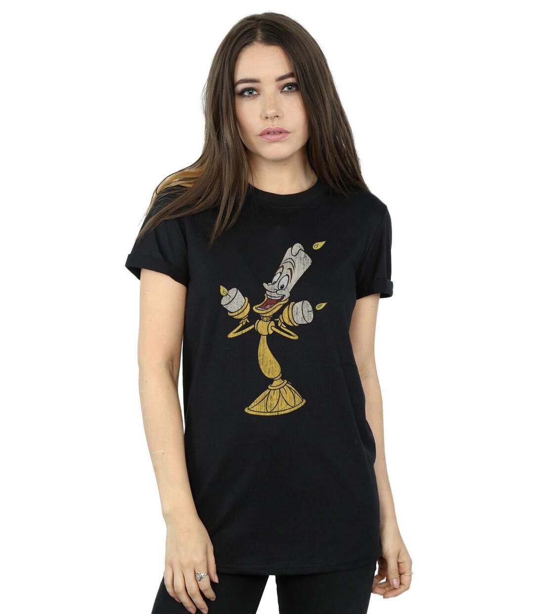 Disney - T-shirt BEAUTY AND THE BEAST LUMIERE DISTRESSED - Femme (Noir) - UTBI17411-2