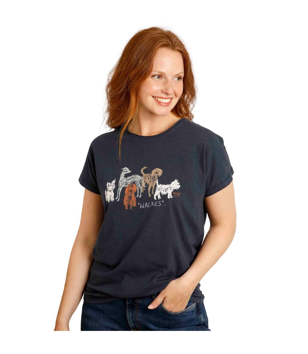 T-shirt walkies femme bleu marine Weird Fish-3