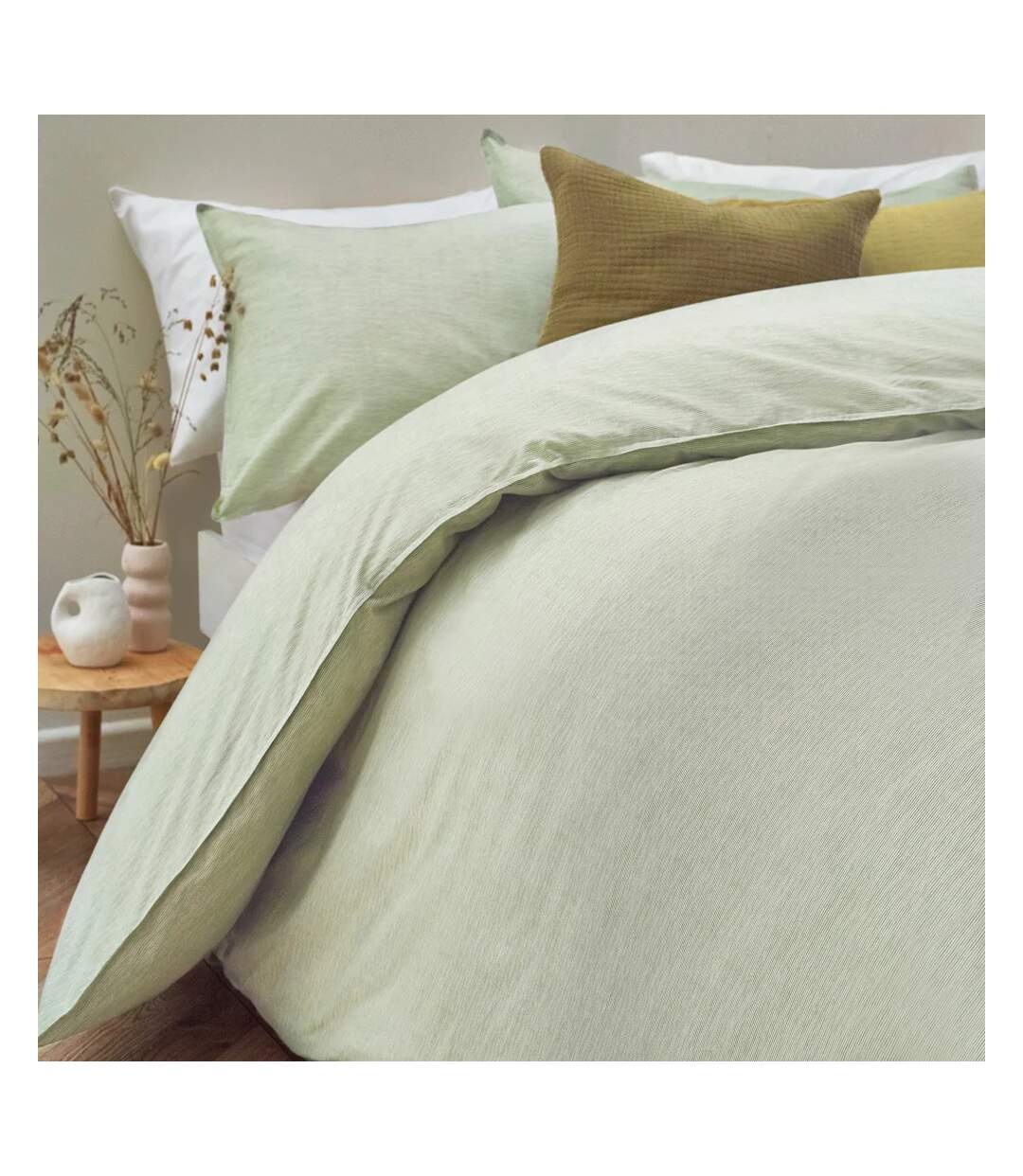 Heaton cotton stripe duvet cover set khaki green Yard-4