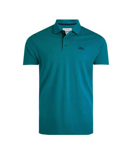 Mens miles pique natural polo shirt peacock blue Weird Fish