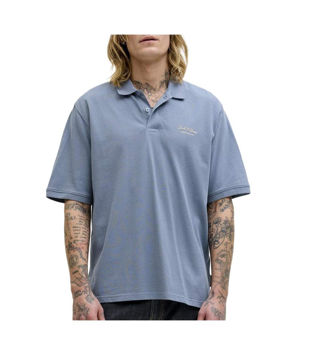 Polo bleu homme jack & jones archive graphic polo-1