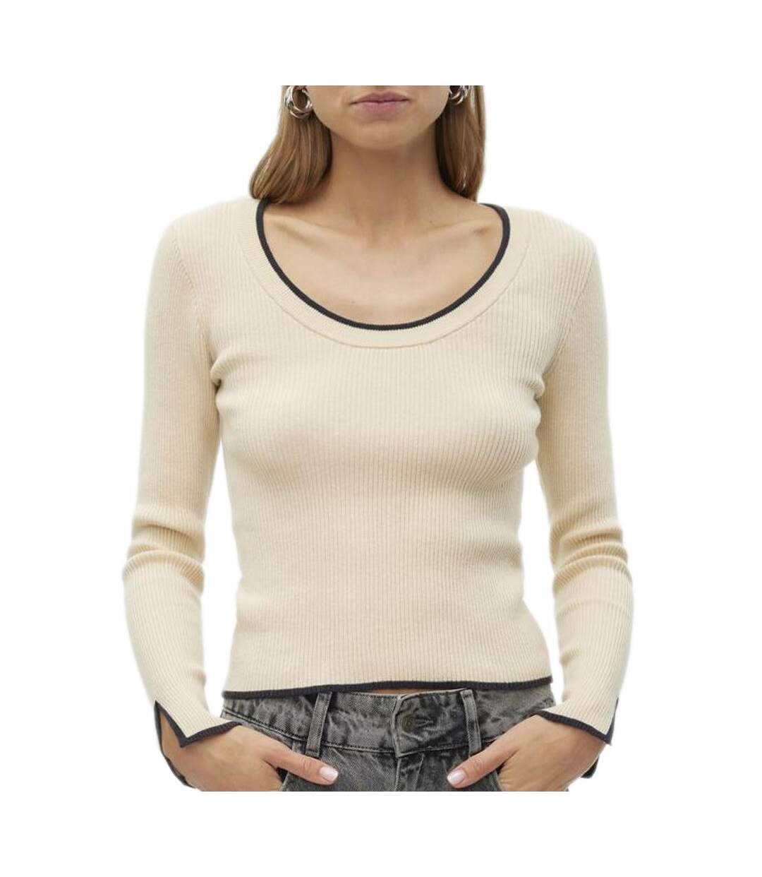 Pull crème/noir femme vero moda joan-1