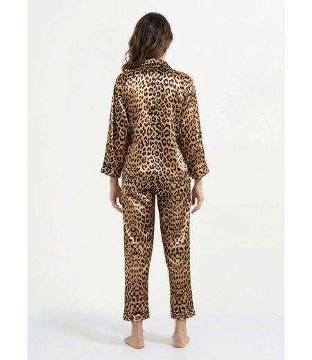 Pyjama 2 pièces satin sexy motif léopard