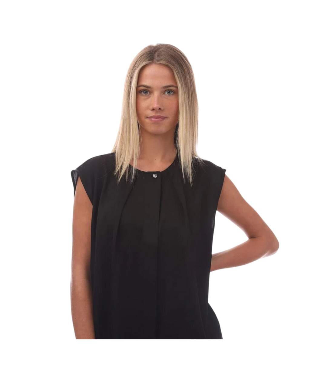 Womens/ladies Silk Sleeveless Blouse Black Boss-3