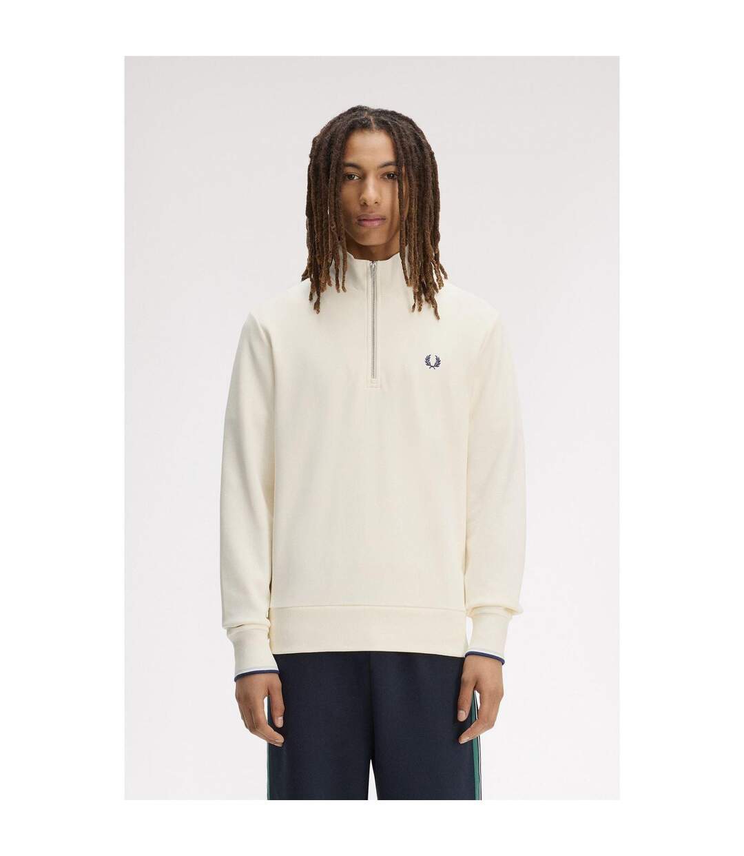 Mens Logo Half Zip Sweatshirt Ecru Fred Perry-3