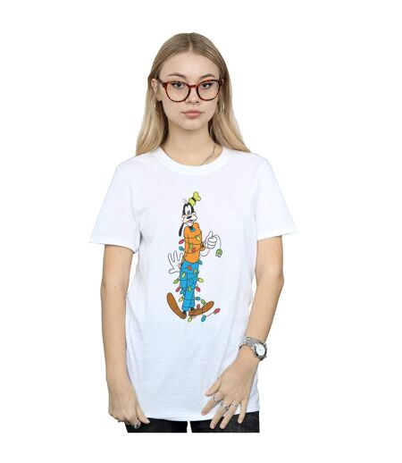 Disney Femme/Les femmes Goofy Christmas Lights Coton Boyfriend T-Shirt (Blanc) - UTBI37727