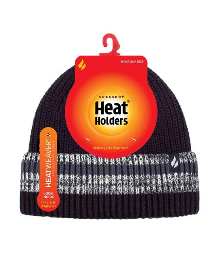 Mens Striped Turnover Cuff Knitted Thermal Beanie Hat for Winter