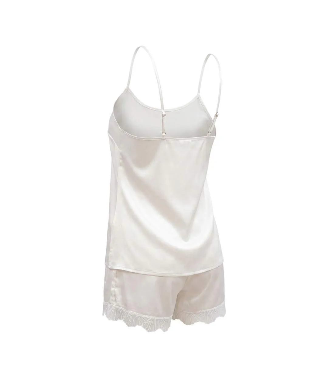 OZABI Pyjama Femme Satiné Débardeur Col V Dentelle Effet Soie Short-3