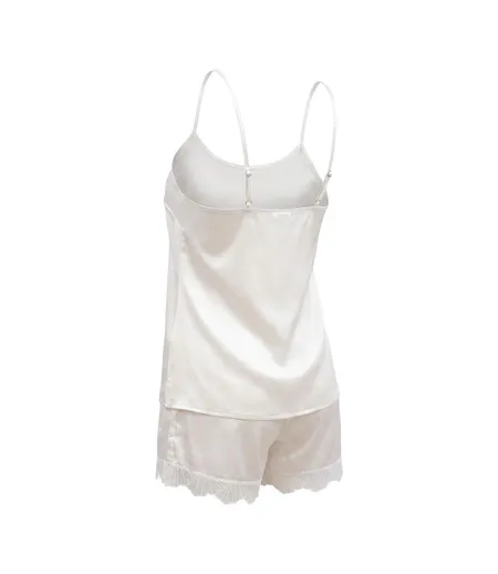 OZABI Pyjama Femme Satiné Débardeur Col V Dentelle Effet Soie Short
