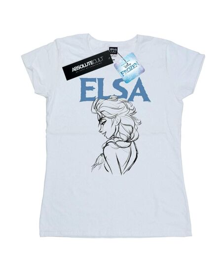 Disney Femmes/Ladies - Frozen Elsa Profile Sketch Cotton T-Shirt (Blanc) - UTBI21958
