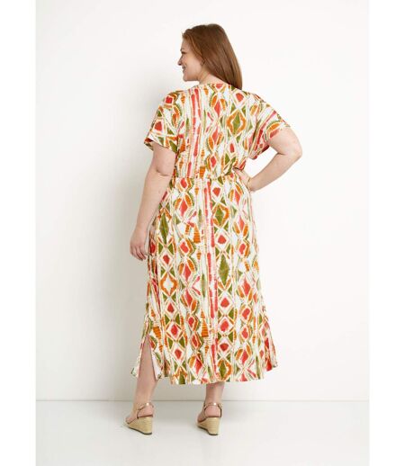 Robe longue col V évasée imprimée