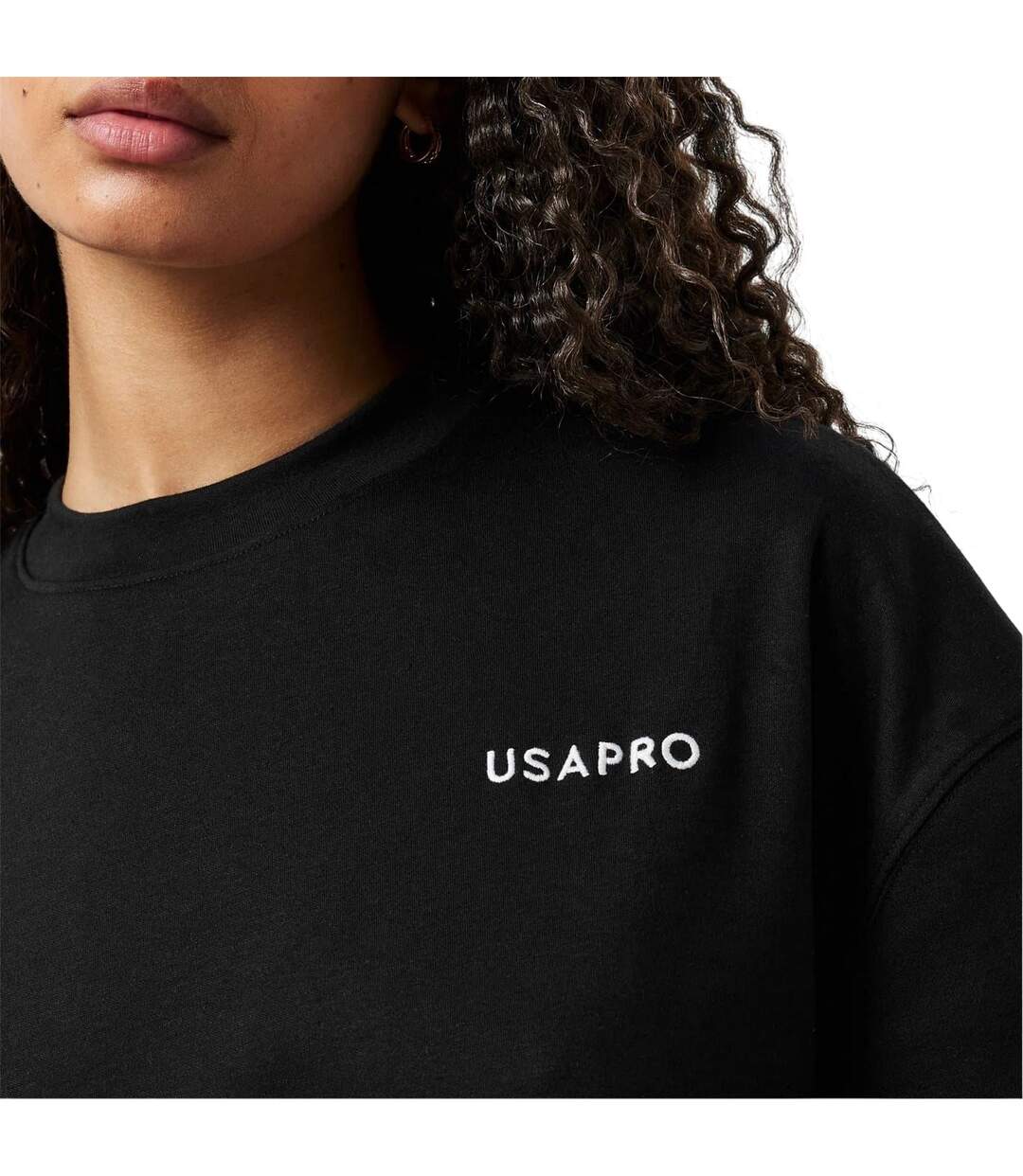 Womens/ladies Logo Crew Neck Regular T-shirt Black USA Pro-4
