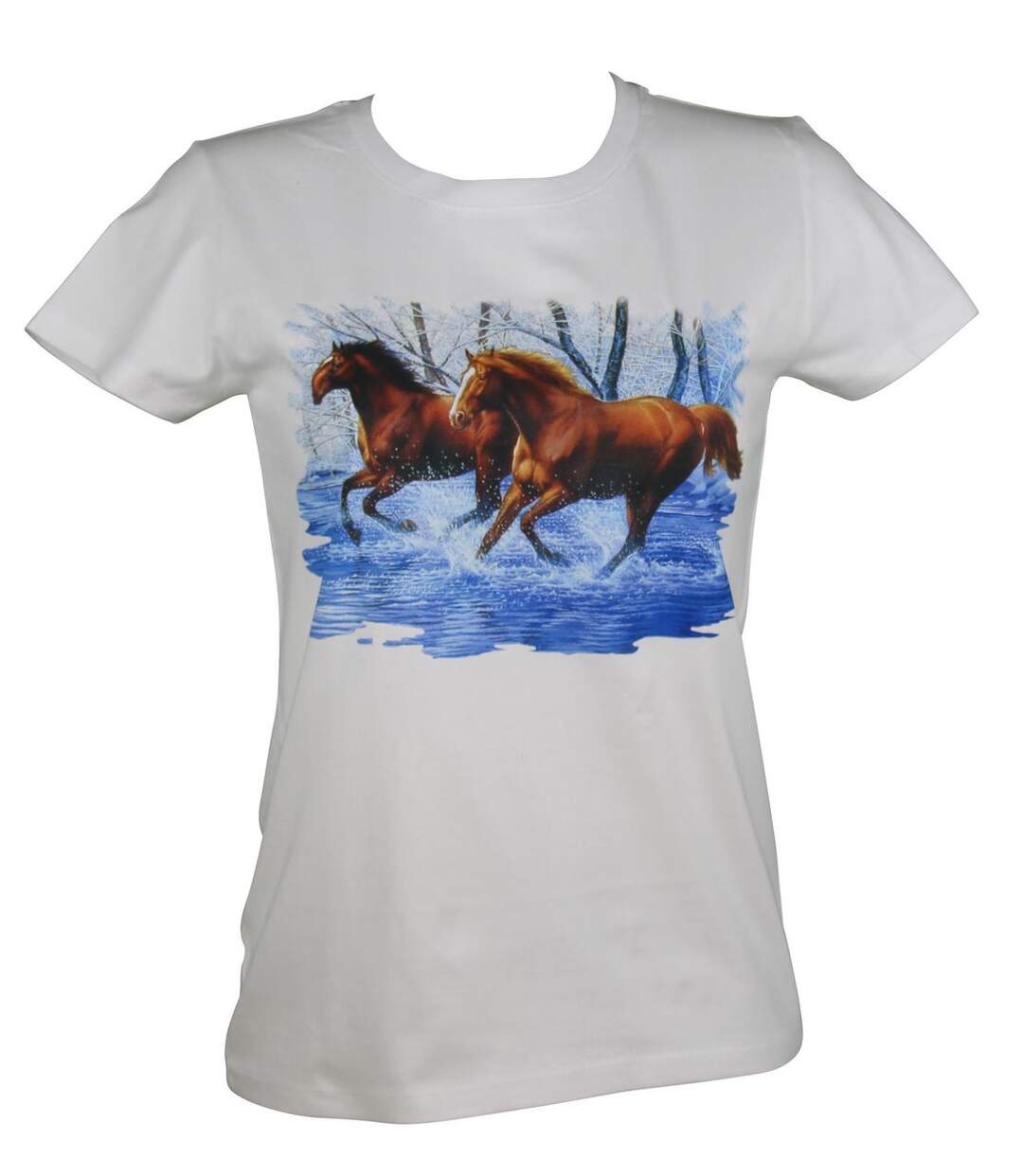 T-shirt femme manches courtes - chevaux 2335 - blanc-1