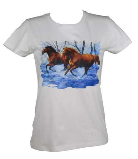 T-shirt femme manches courtes - chevaux 2335 - blanc