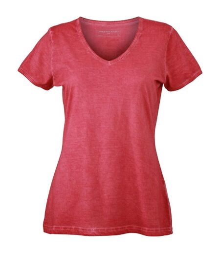 T-shirt style bohémien col V femme JN975 - rouge