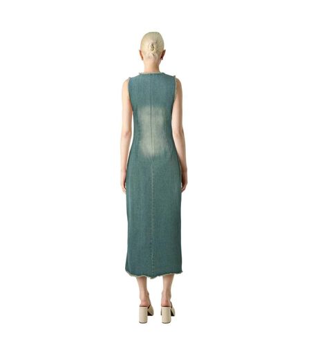 Womens/ladies Denim Distressed Hem Maxi Dress Blue The Ragged Priest