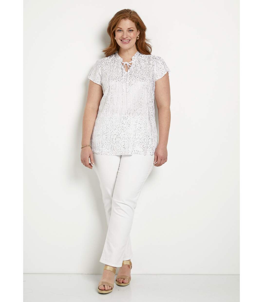 T-shirt long imprimé doré manches courtes-3