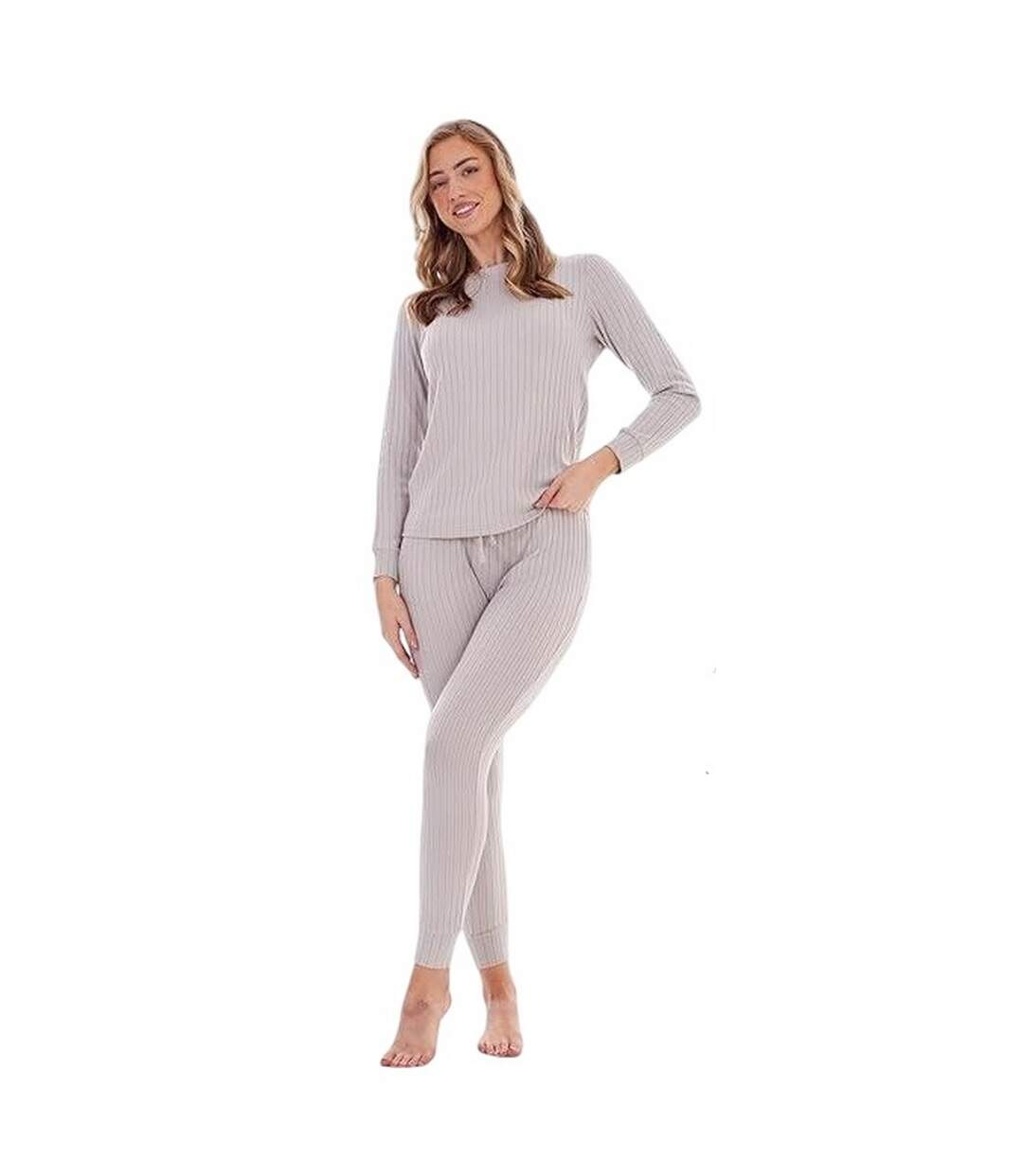 Ensemble De Pyjama Long Motif/style Côtelé Femme Gris Keanu-4