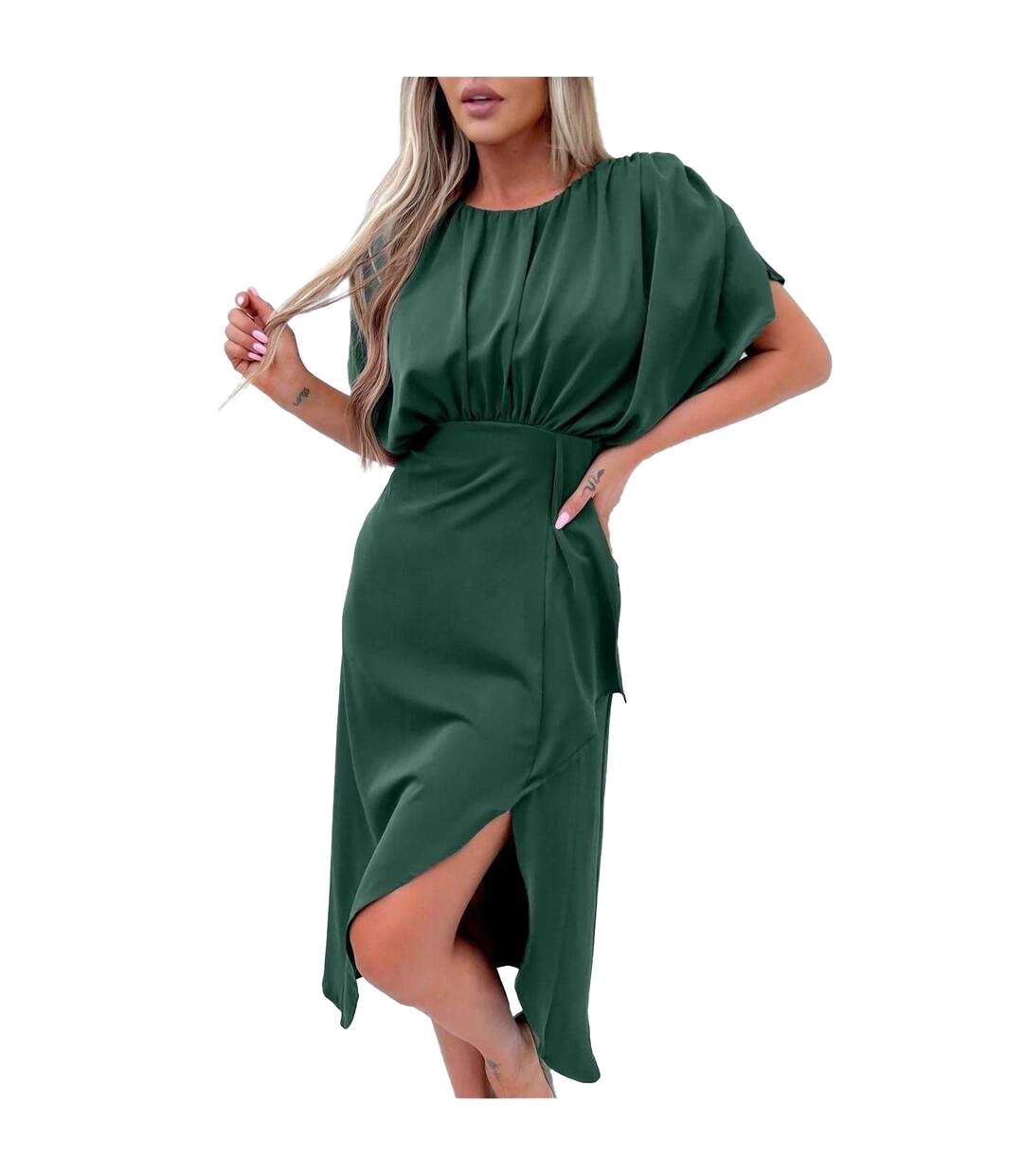 Robe Mi-longue Manches Chauve-souris Femme Bleu Sarcelle AX Paris-4