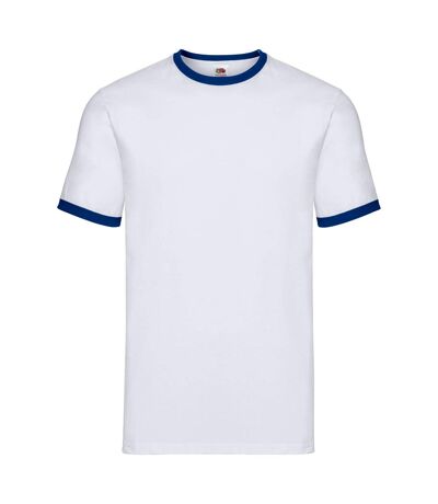 T-shirt ringer homme blanc / bleu roi Fruit of the Loom