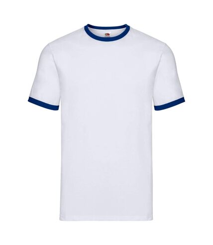 T-shirt ringer homme blanc / bleu roi Fruit of the Loom