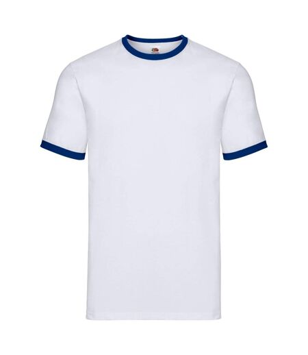 T-shirt ringer homme blanc / bleu roi Fruit of the Loom