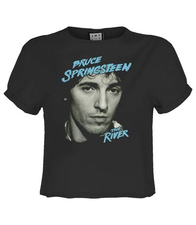 Womens/ladies the river bruce springsteen crop top charcoal Amplified