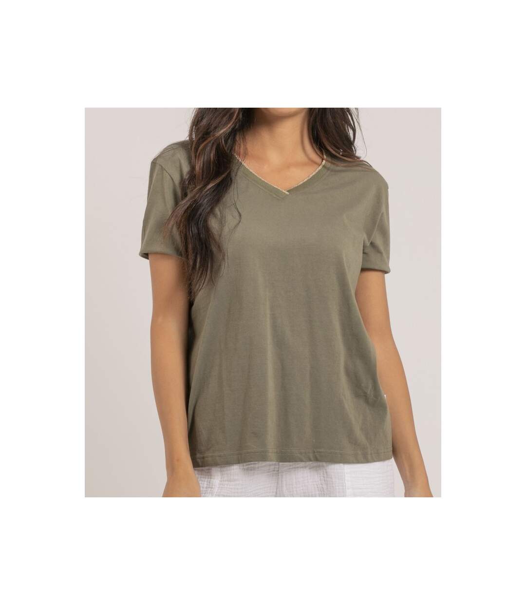 T-shirt col V pur coton FAMIA - Dona X Lisa-3