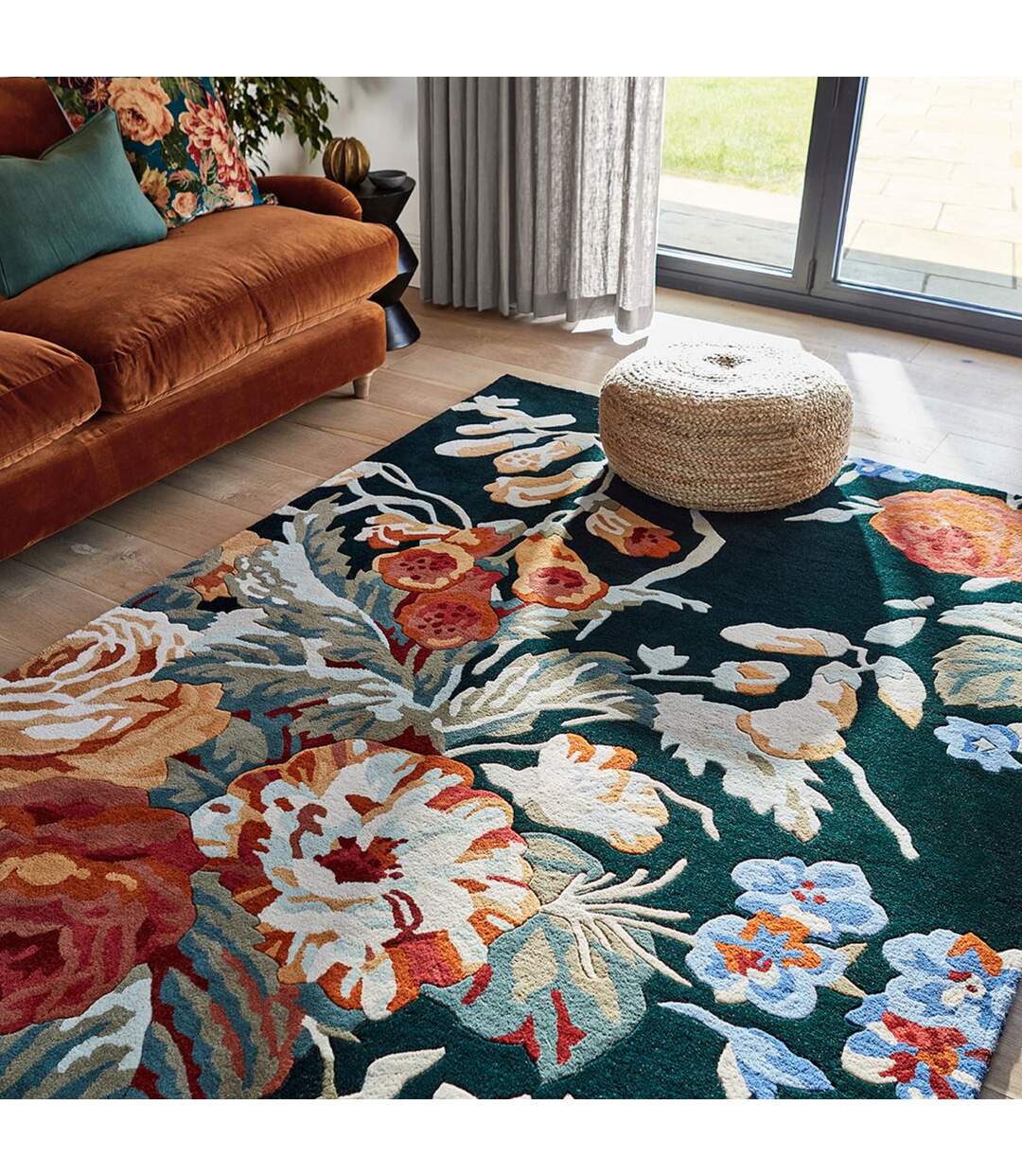 Tapis salon et chambre fait à la main en laine motif floral STAPTON-2