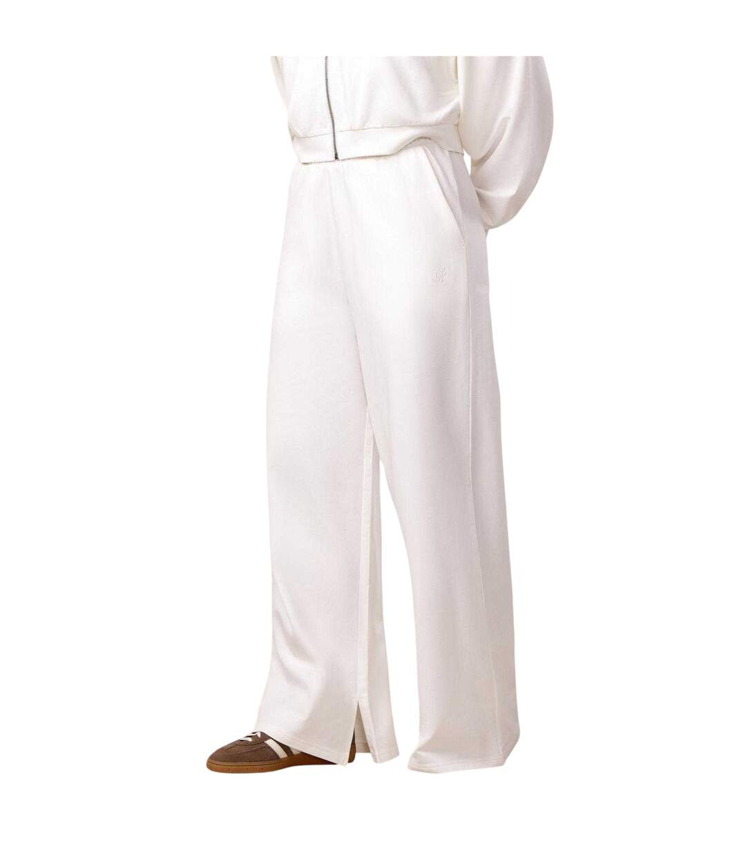 Womens/ladies Straight Leg Jogging Bottoms Cream Gym King-1