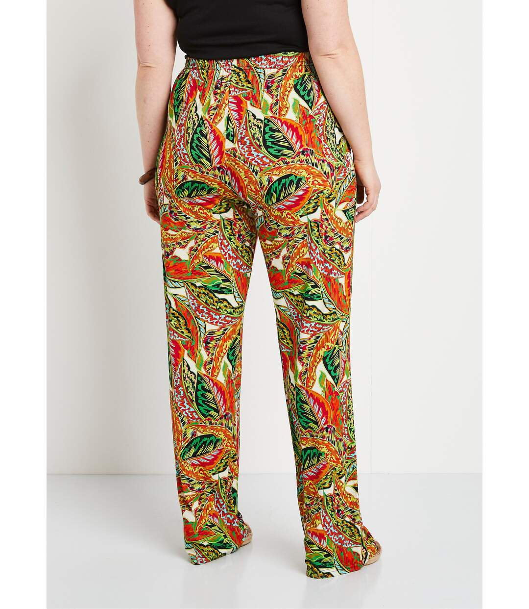Pantalon ceinture élastiquée motif feuillage-2