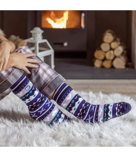 Ladies Fairisle Nordic Winter Non Slip Thermal Slipper Socks