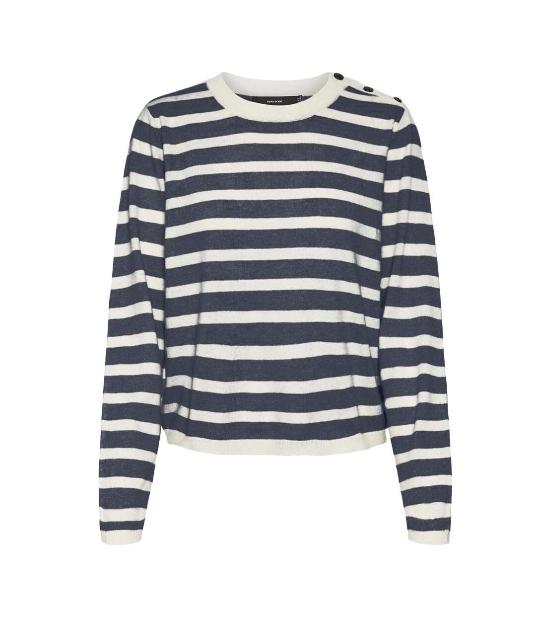Pull rayure marine/écru femme vero moda fantastic button - l-3