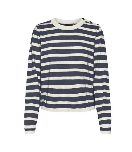 Pull rayure marine/écru femme vero moda fantastic button - l