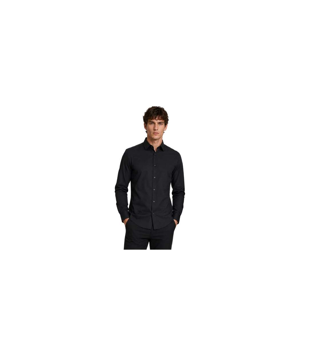Mens Point Collar Regular Long-sleeved Shirt Black Boss-1