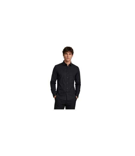 Mens Point Collar Regular Long-sleeved Shirt Black Boss